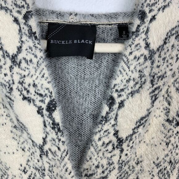 Buckle Black Snakeskin Print Open Front Long Cardigan Size Small - Picture 3 of 6